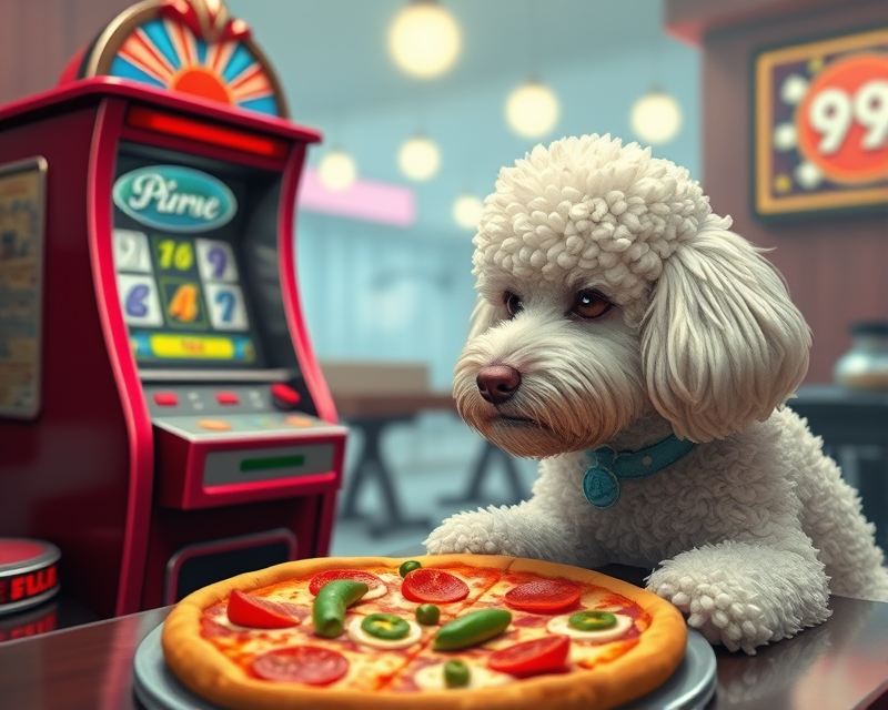 pizza, pickle, poodle, slot machine